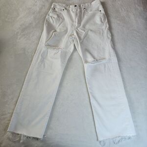Madewell 90s Straight White Distressed Raw Hem Jeans Size 30 Waist